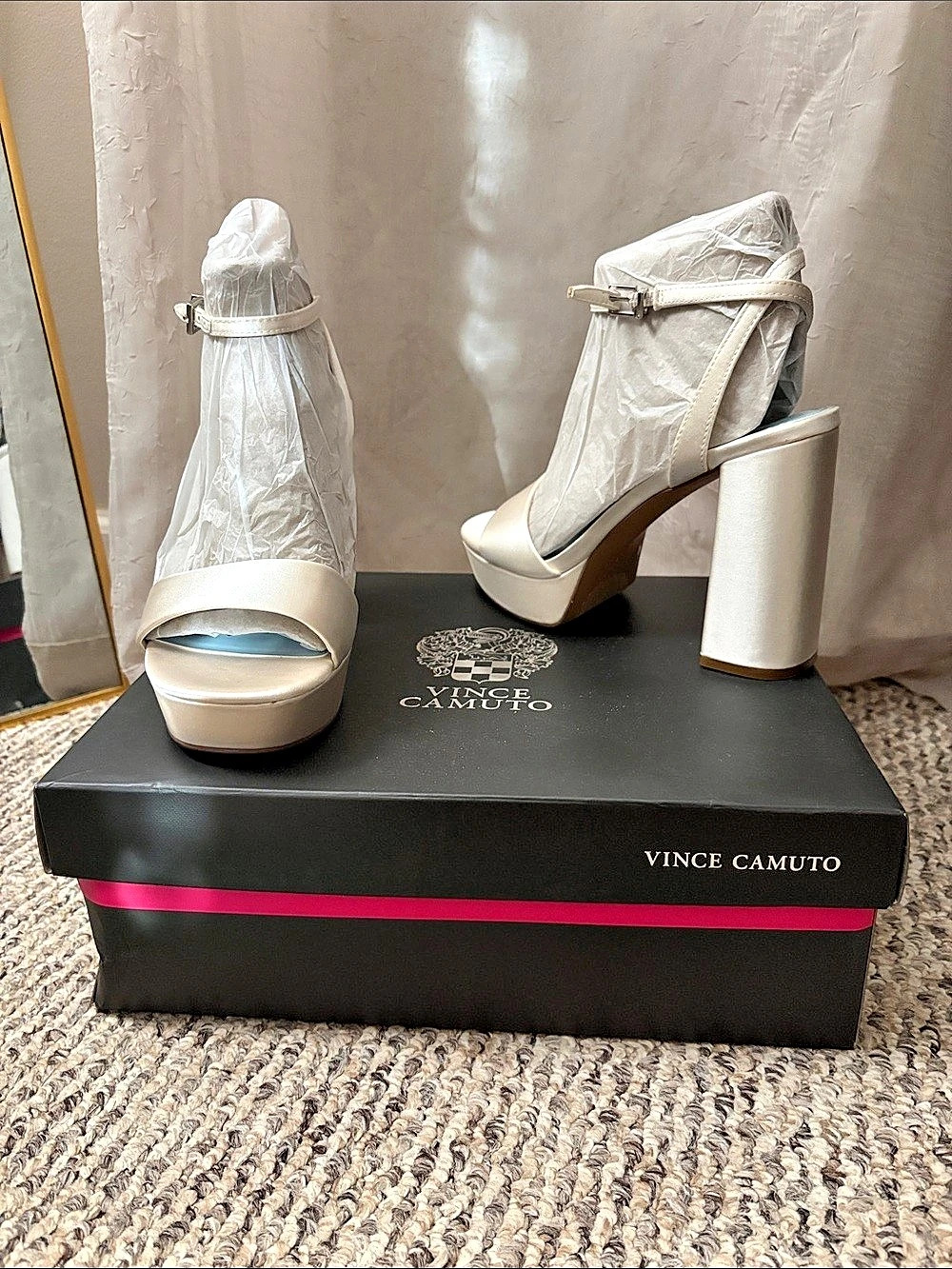 Vince Camuto Pendry Platform Heels Milk Satin